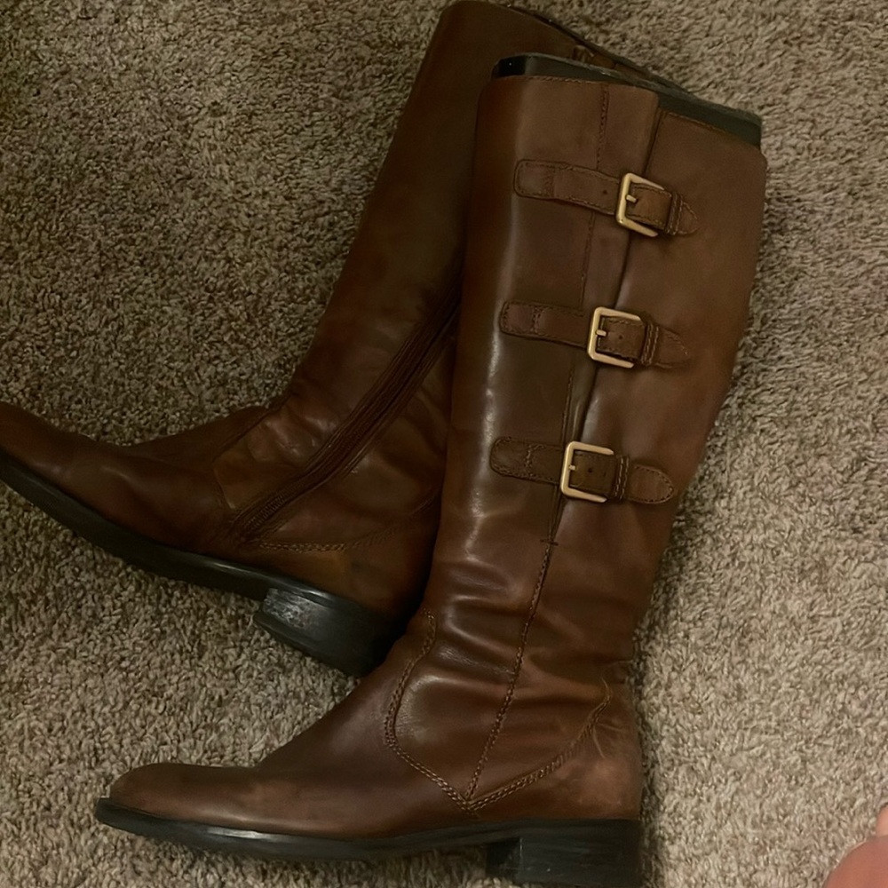 Ecco Brown Leather Hobart Three Buckle Tall Boots (size 40)